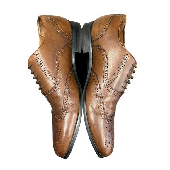 EXPRESS Tan Leather Wingtip Lace Up Oxford Worn Once Size 10 - Picture 8 of 16